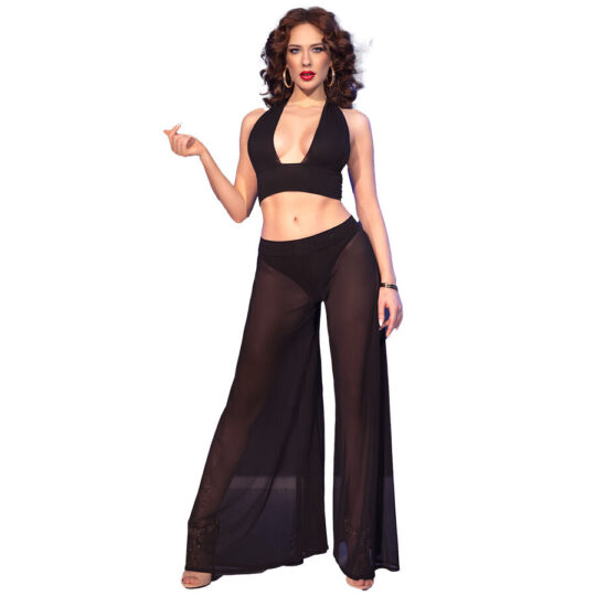 CHILIROSE - CR 4857 SET TOP E PANTALONI NERI TAGLIA M