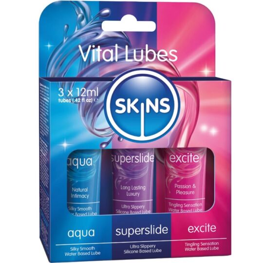 SKINS - KIT LUBRIFICANTI VITALI AQUA, SUPERSLIDE & EXCITE 3 x 12 ML