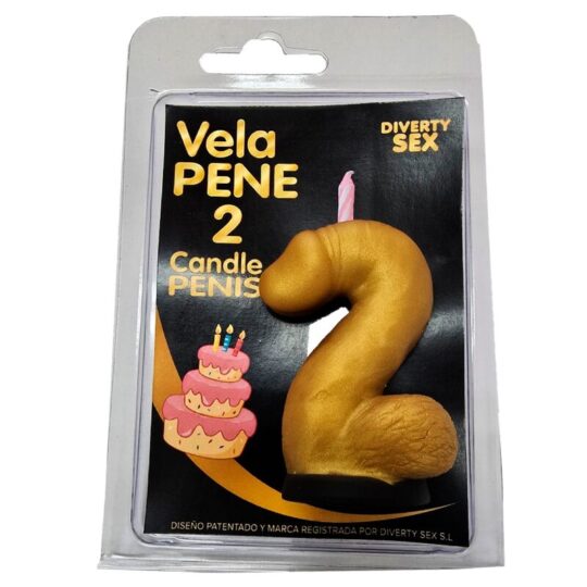 DIABLO PICANTE - CANDELA A FORMA DI PENE NELLA FORMA DEL NUMERO 2 COLORE ORO