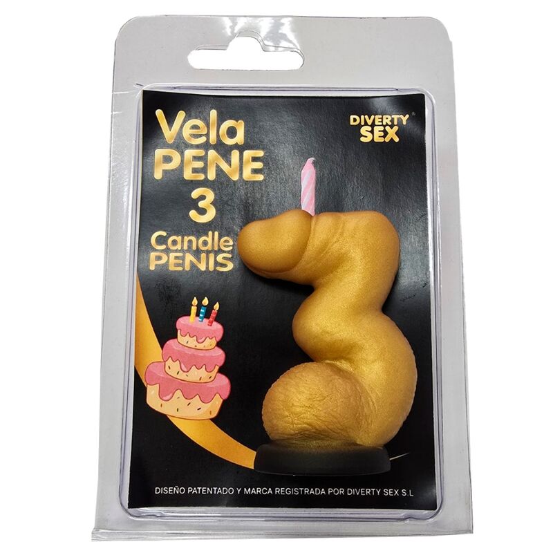 DIABLO PICANTE - CANDELA A FORMA DI PENE A FORMA DI NUMERO 3 COLORE ORO