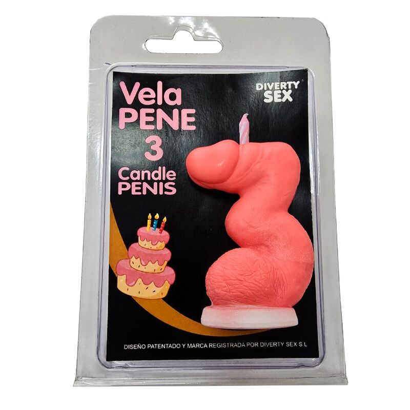 DIABLO PICANTE - CANDELA A FORMA DI PENE A FORMA DI NUMERO 3 COLORE ROSA