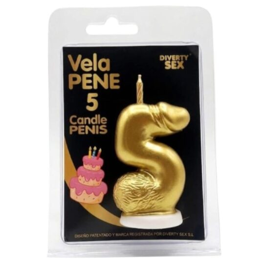 DIABLO PICANTE - CANDELA A FORMA DI PENE A FORMA DI NUMERO 5 COLORE ORO