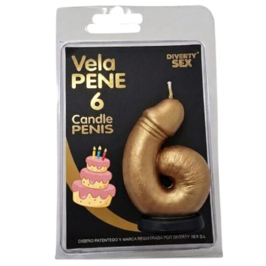 DIABLO PICANTE - CANDELA A FORMA DI PENE NELLA FORMA DEL NUMERO 6 COLORE ORO