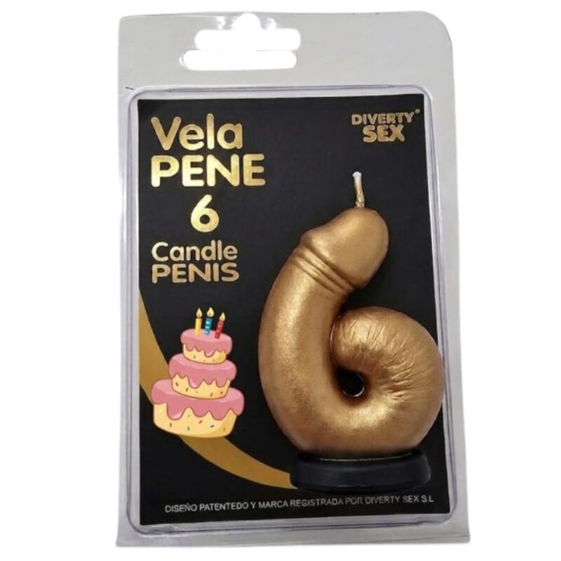 DIABLO PICANTE - CANDELA A FORMA DI PENE NELLA FORMA DEL NUMERO 6 COLORE ORO