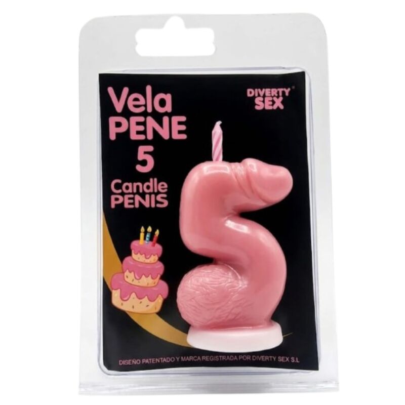DIABLO PICANTE - CANDELA A FORMA DI PENE A FORMA DI NUMERO 5 COLORE ROSA