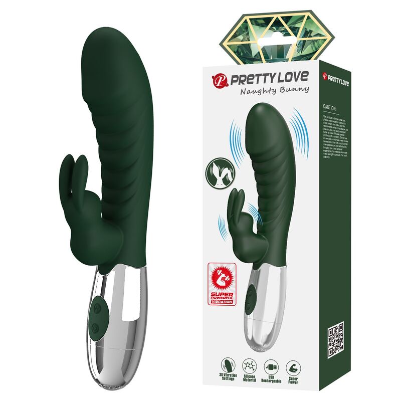 PRETTY LOVE - VIBRATORE A FORMA DI CONIGLIO NAUGHTY BUNNY, 30 FUNZIONI, RICARICABILE TRAMITE USB, VERDE