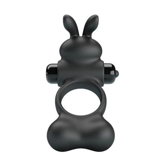 PRETTY LOVE - ANELLO PER PENE VIBRANTE CON STIMOLATORE A FORMA DI CONIGLIETTO, 10 FUNZIONI, NERO