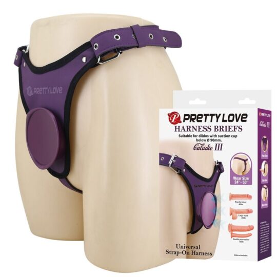 PRETTY LOVE - SLIP UNIVERSALI CON IMBRACATURA STRAP-ON VIOLA E NERO
