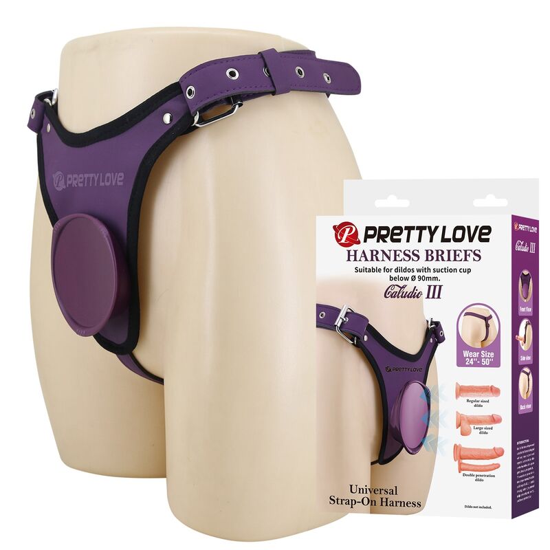 PRETTY LOVE - SLIP UNIVERSALI CON IMBRACATURA STRAP-ON VIOLA E NERO