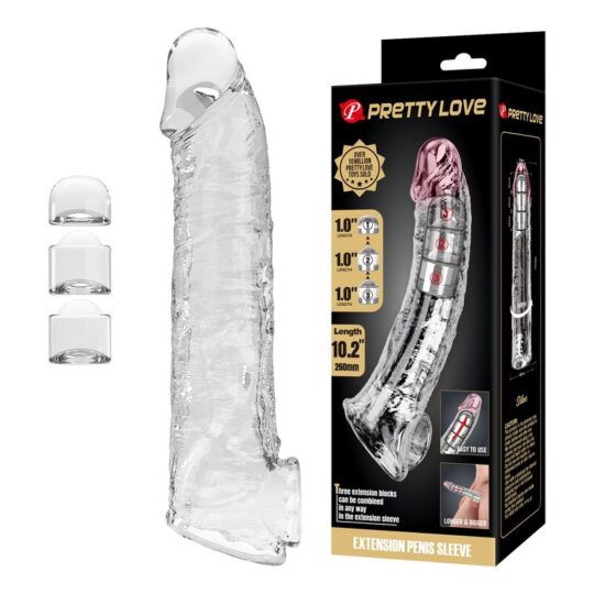 PRETTY LOVE - MANICOTTO REGOLABILE PER L'ESTENSIONE DEL PENE 26 CM Ø 4 CM TRASPARENTE