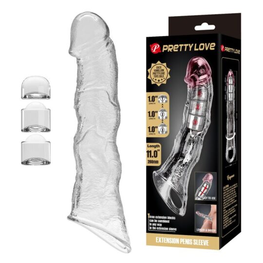 PRETTY LOVE - MANICOTTO REGOLABILE PER L'ESTENSIONE DEL PENE 28 CM Ø 4,5 CM TRASPARENTE