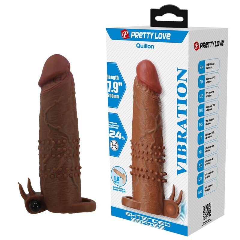 PRETTY LOVE - MANICOTTO VIBRANTE PER PENE QUILLON 20 CM Ø 4 CM MARRONE